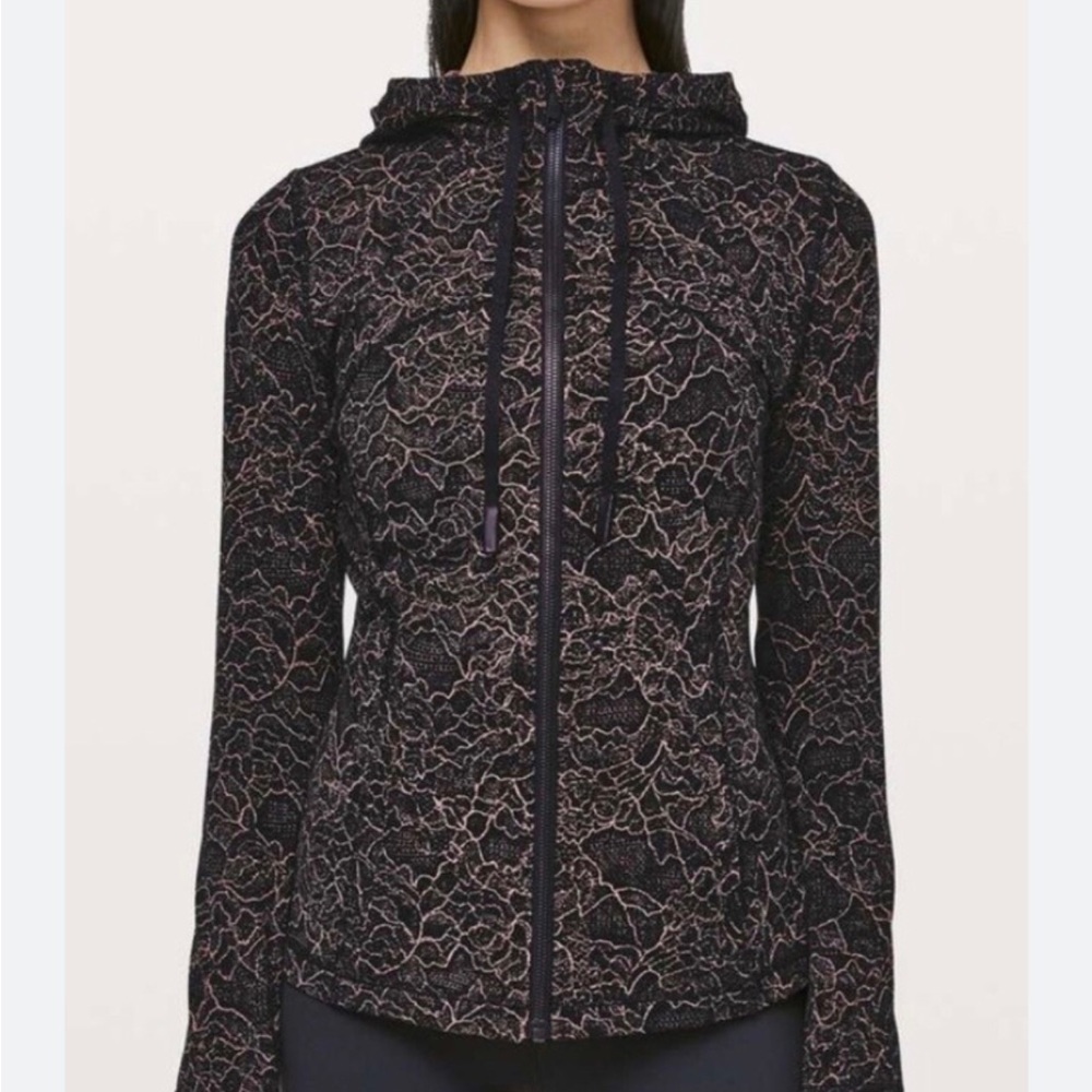 Lululemon Black and Pink Lace Pattern Hoodie Size 4